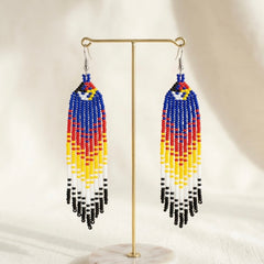Blue red 4 corners Firebird Spirit Beaded Earrings-1