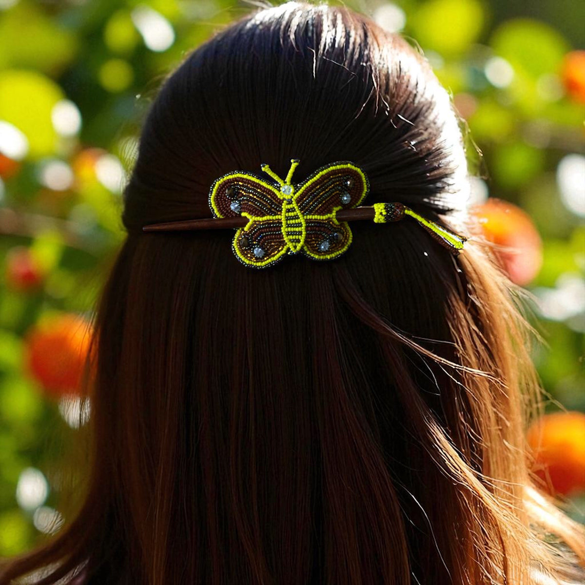 Golden Yellow Handmade Beaded Butterfly Barrete