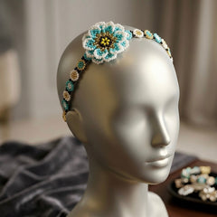 Beaded Headband with Flower Turquoise-8