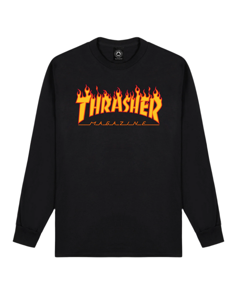 Thrasher 'Flame Logo' L/S Tee - Black-1