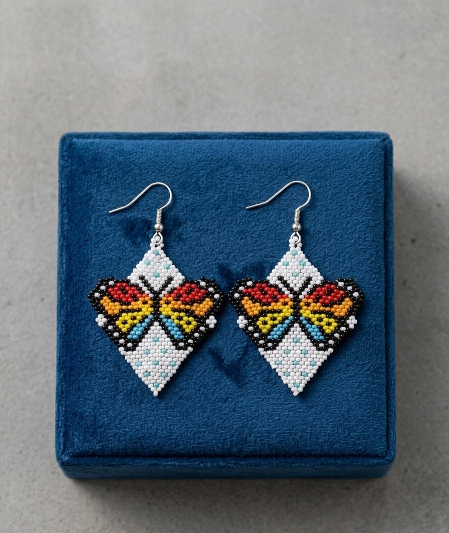 Butterfly Beaded Earrings (White)-3