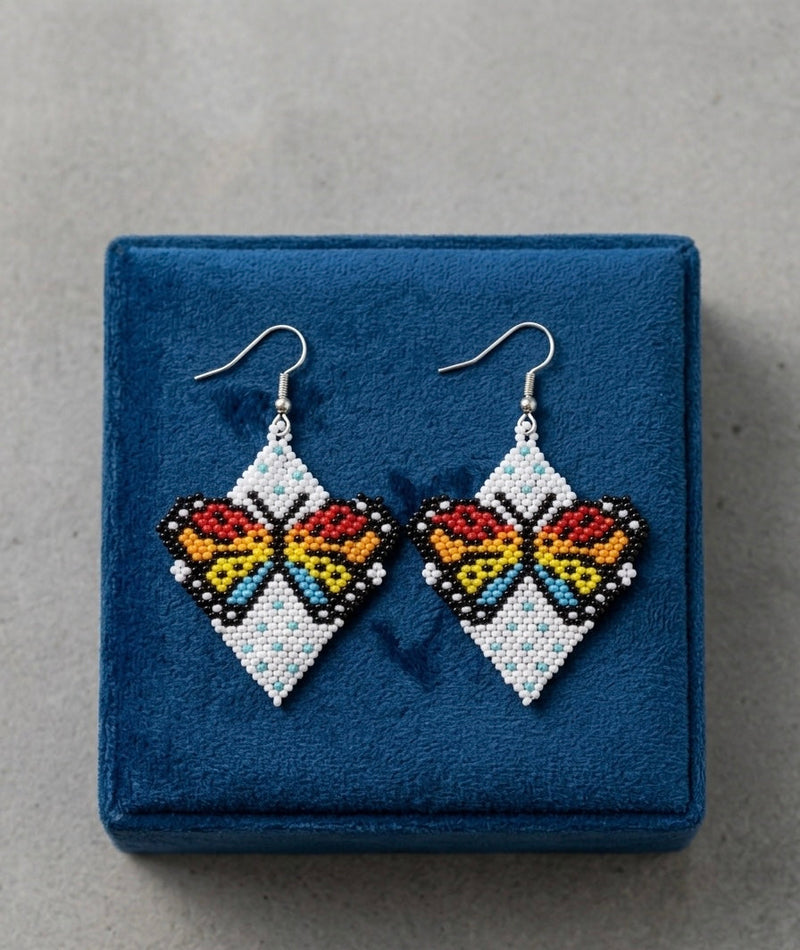 Butterfly Beaded Earrings (White)-3