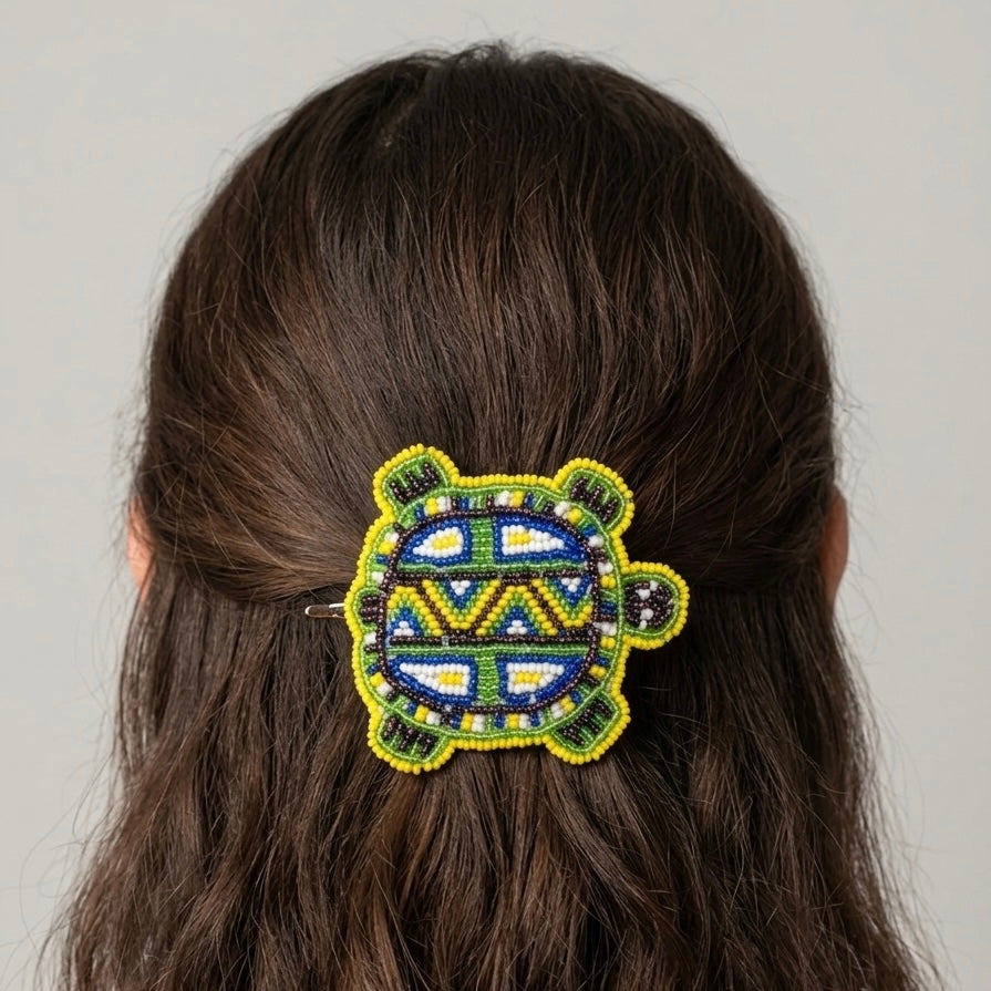 Beaded turtle Barrette Yellow accent-6