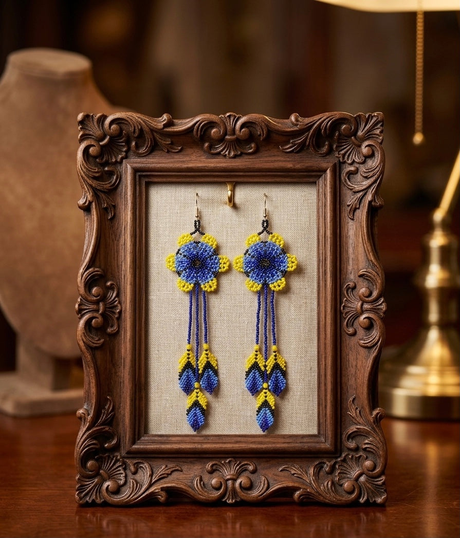 Sun Feather Bloom Beaded Earrings-lavender/yellow-1