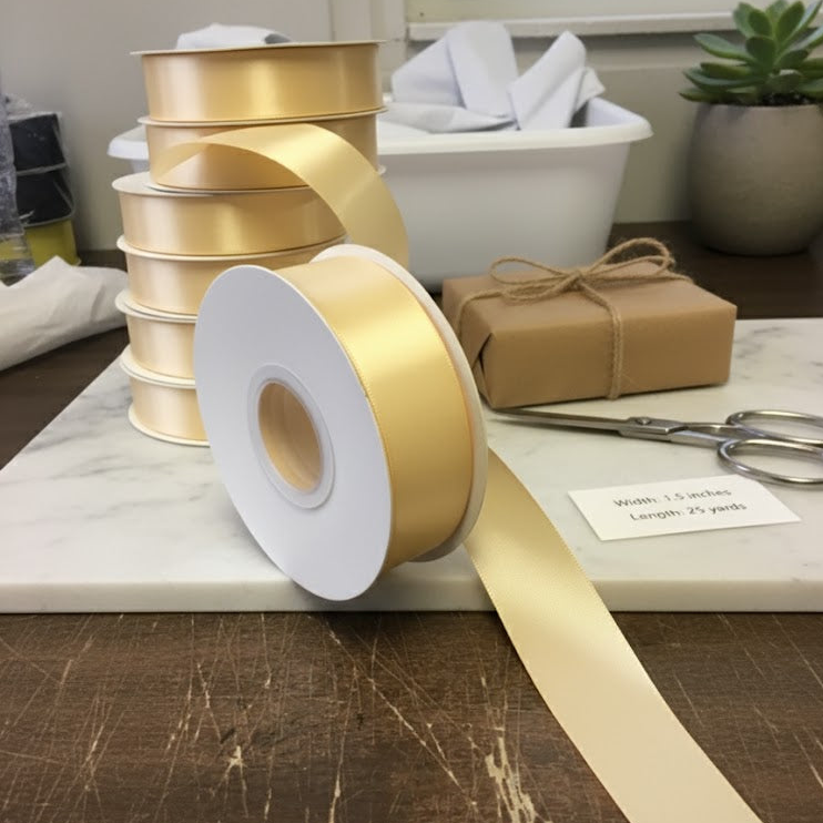 30 Meter Double Face Light Yellow #614 Ribbon Roll-1