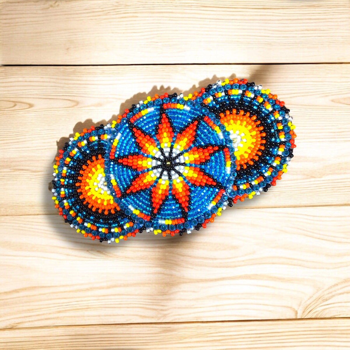 Neon Blue Native American Beaded Barrettes-2