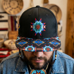 Native embroidery star Hat black-2