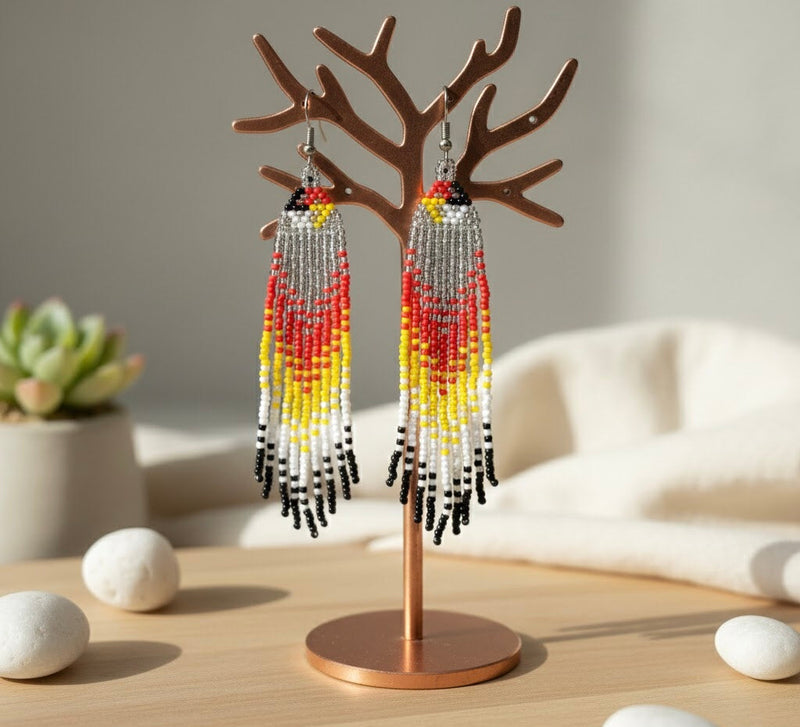 Silver Firebird Spirit Beaded Earrings-1