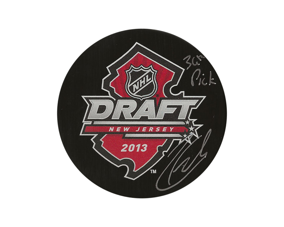 Palet de hockey Zach Fucale autographié de la draft 2013 de la LNH, avec l'inscription « 36e choix »