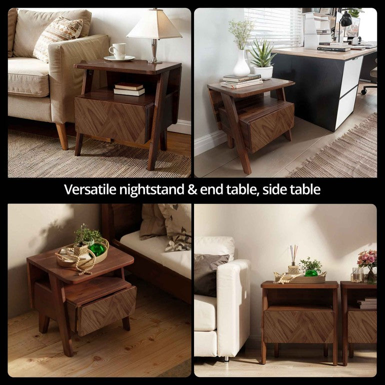 Rum Solid Wood Nightstand-14