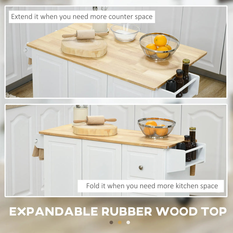 Rolling Kitchen Island Cart with Drop Leaf – 3 Drawers, Cabinet, Spice Rack & Towel Rack (United States & Canada Delivery Only)-2