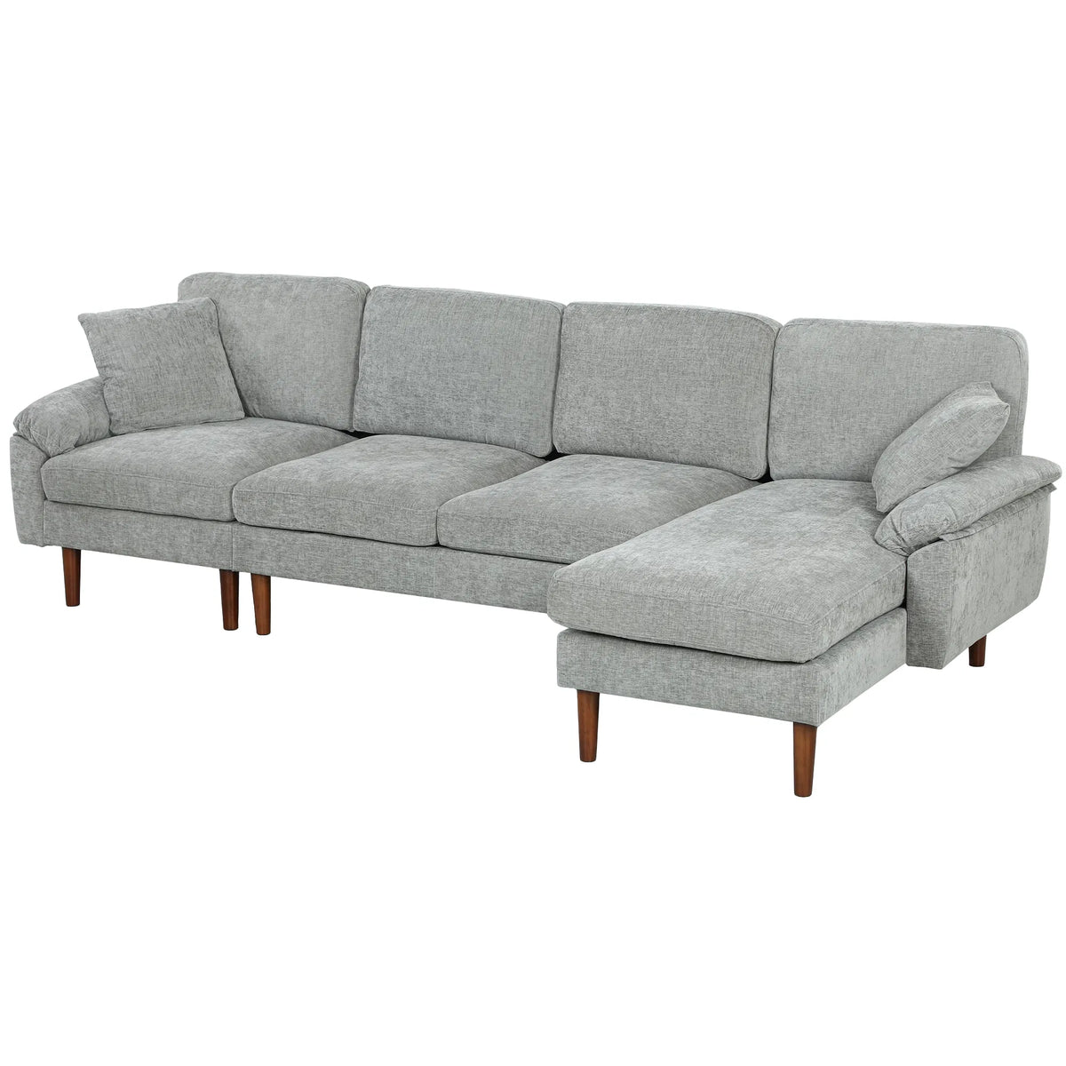 Grey L-Shape Sectional Sofa – Modern Reversible Chaise Couch with Pillows & Wooden Legs (United States & Canada Delivery Only)-1