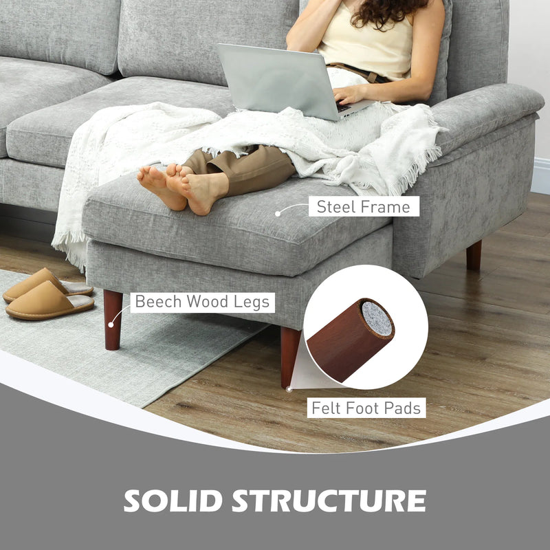 Grey L-Shape Sectional Sofa – Modern Reversible Chaise Couch with Pillows & Wooden Legs (United States & Canada Delivery Only)-2