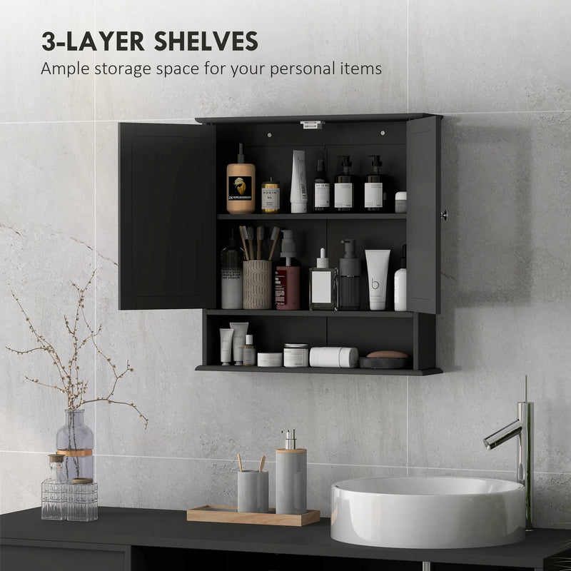 Black Bathroom Medicine Cabinet with Mirror – Wall-Mounted Double-Door Storage Cabinet (United States & Canada Delivery Only)-3