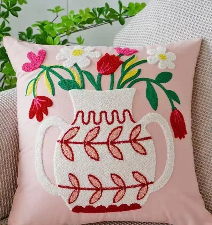 Decorative Floral Embroidered Pillow Cover-7