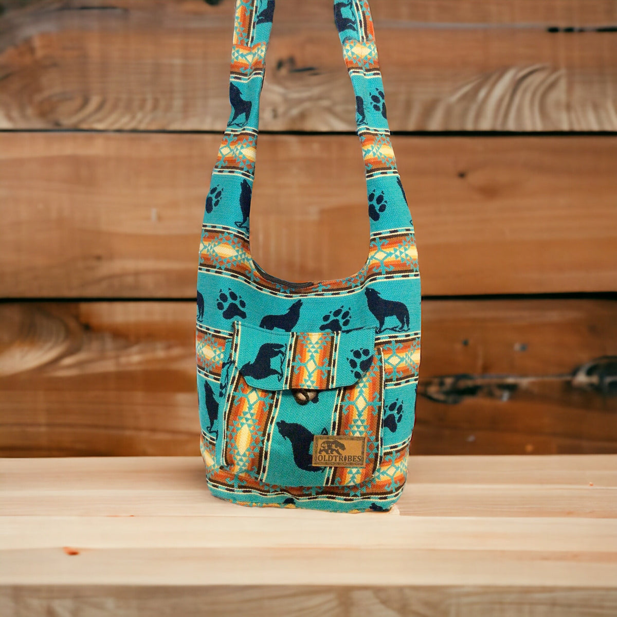 wolf Turquoise and Orange Black Crossbody Bag-2