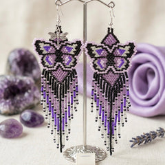 Purple Beaded Dancing Wing Earrings-5