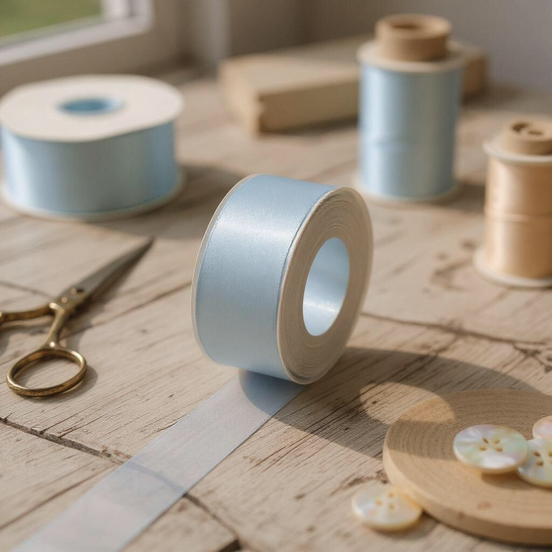 Satin Ribbon Double Face-Light Blue #305-3.8 cm Wide-1
