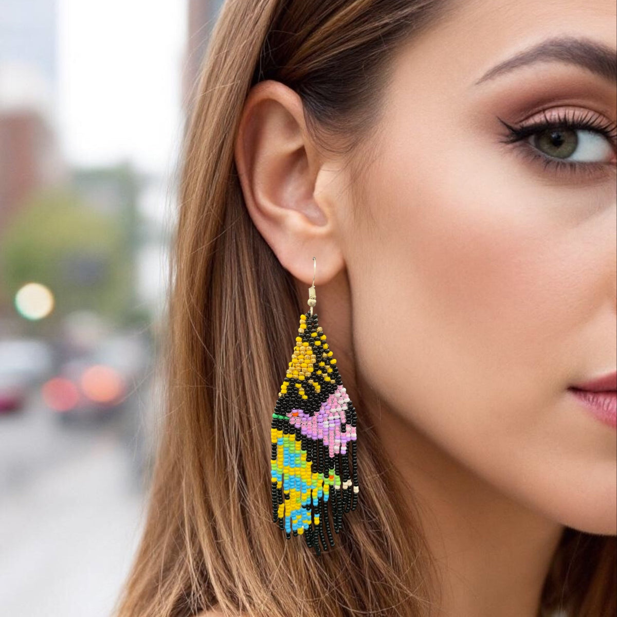 Black Sky Dancer Beaded Earrings