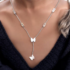 Butterflies Stainless Steel Necklace Pendants With Long Chain-1
