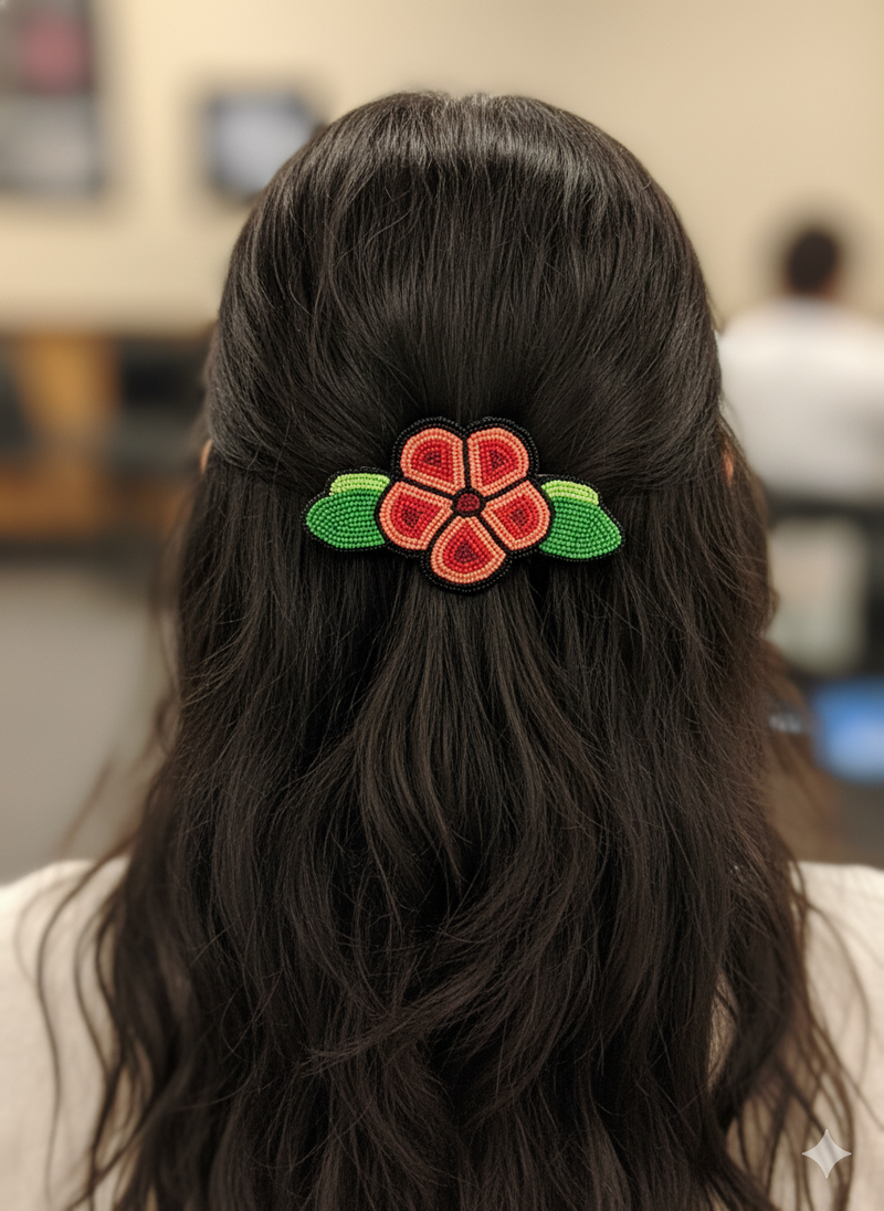 Peach Beaded Flower Barrette-3