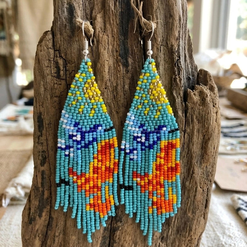 Turquoise Sky Dancer Beaded Earrings-1