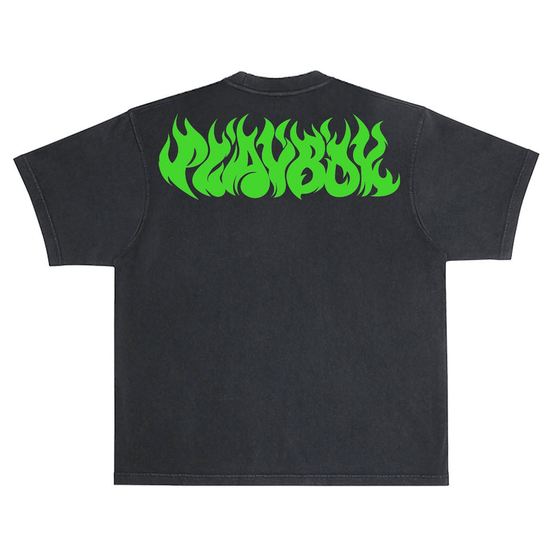 Color Bars X Playboy 'Flames 2.0 Boxy Fit' Tee - Black/Green-2
