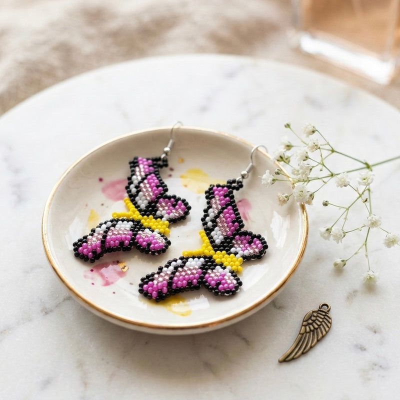 Multicolour Butterfly Beaded Earrings-2