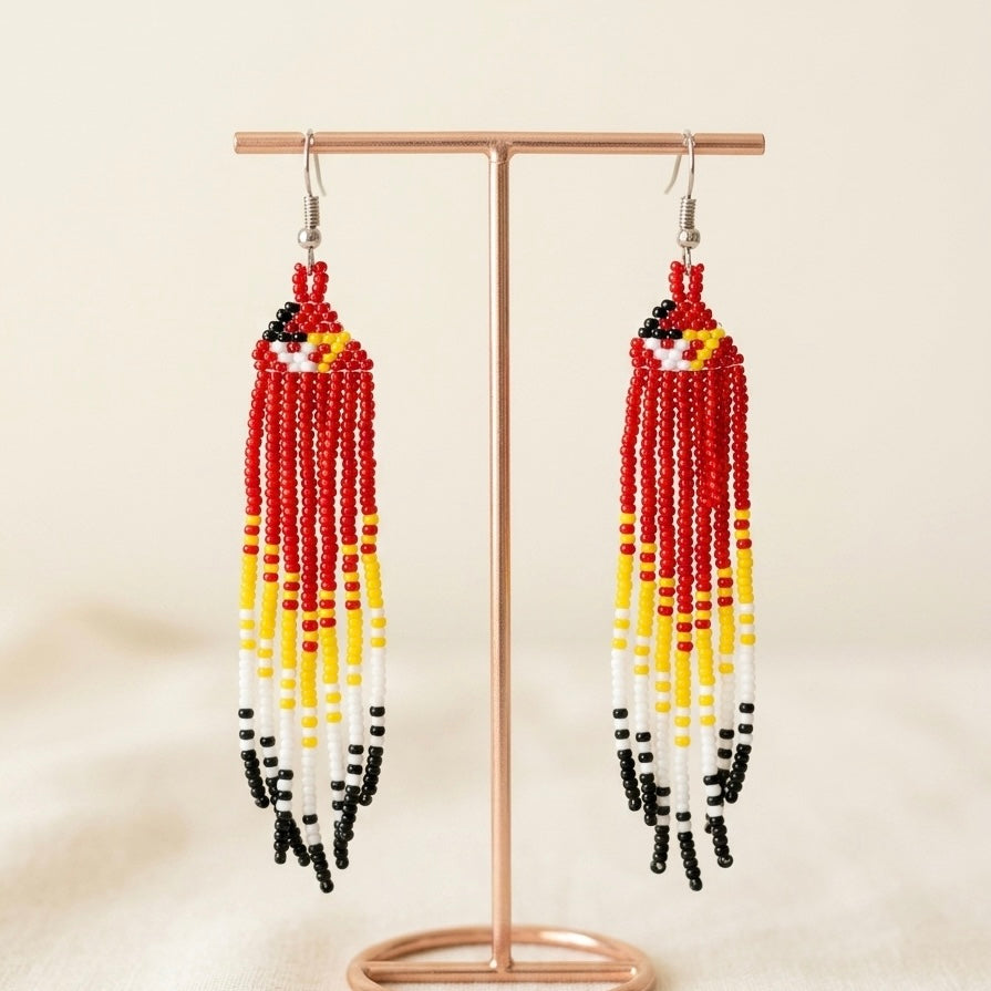 Red Firebird Spirit Beaded Earrings-1