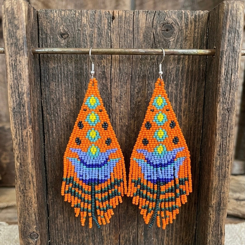 Orange Flame Blossom Drop Earrings-5