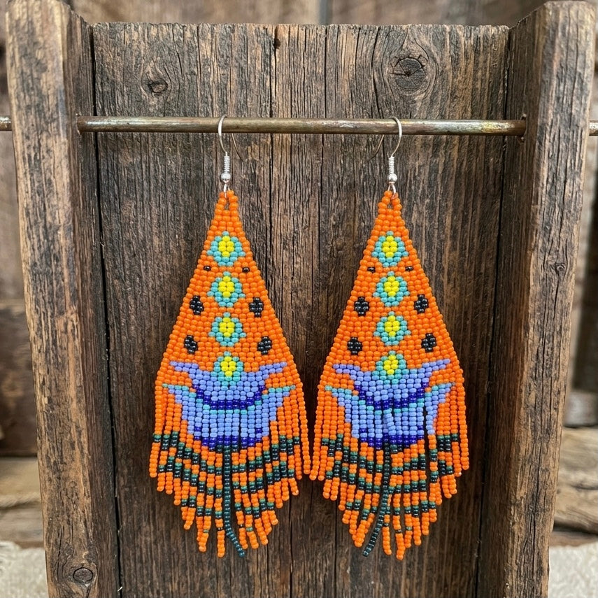 Orange Flame Blossom Drop Earrings-5