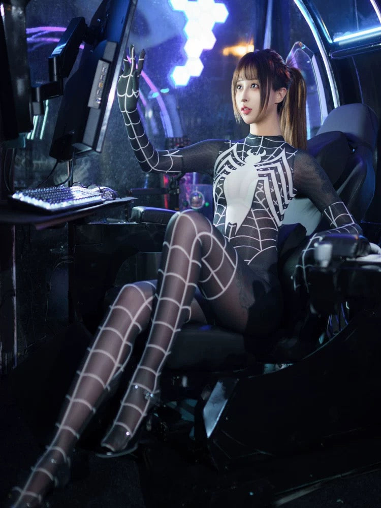 Symbiote Spider Girl Sheer 10D Nylon Full Bodysuit Body Stocking Lingerie-7