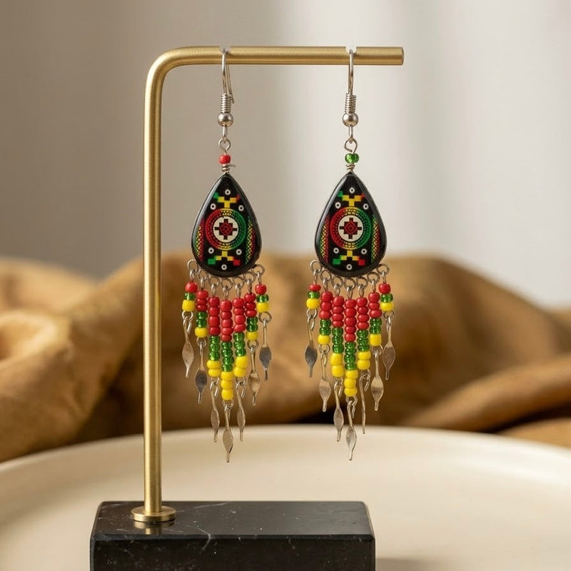 Small Sized Southwestern Red and Yellow Teardrop Earrings-1
