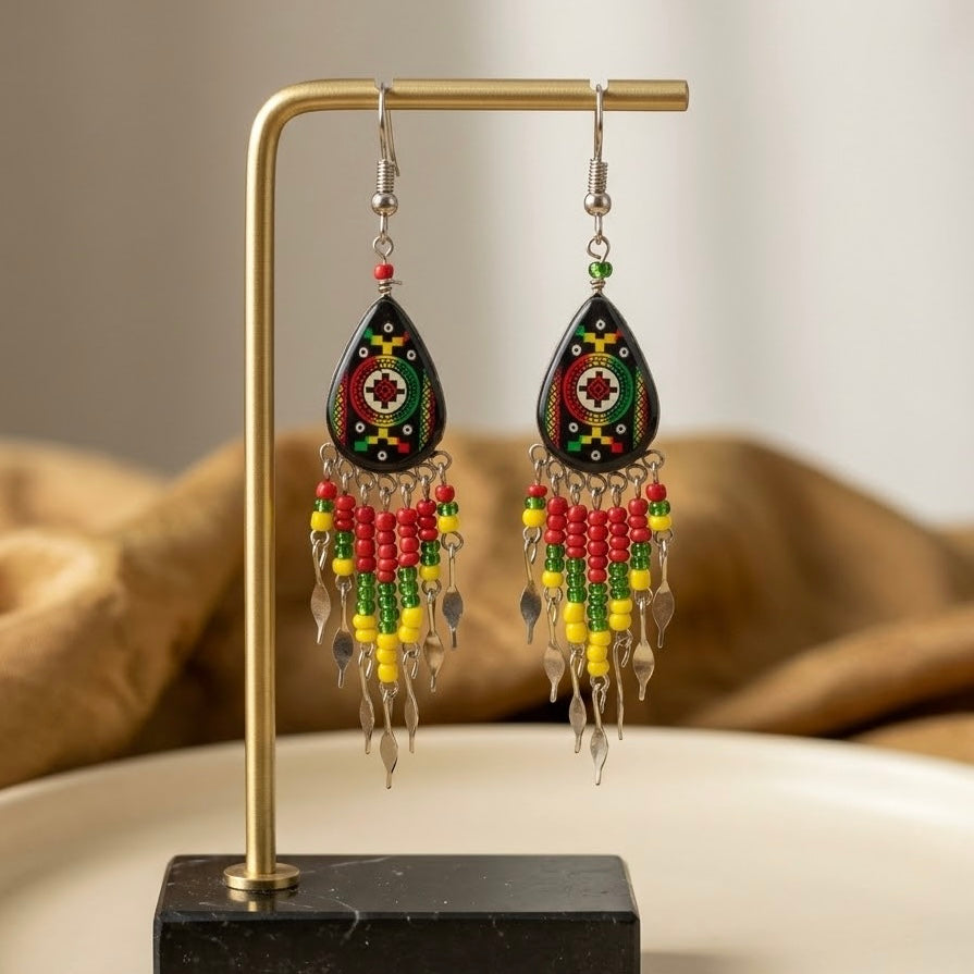 Small Sized Southwestern Red and Yellow Teardrop Earrings