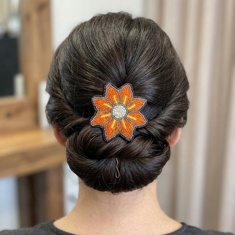Orange Beaded Flower Barrette-1