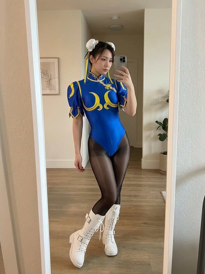 【DISCONTINUED】Chun-Li Inspired Cosplay Bodysuit Set with Detachable Skirt & Accessories-10