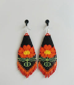 Flower Beaded Earrings ( Orange )-1