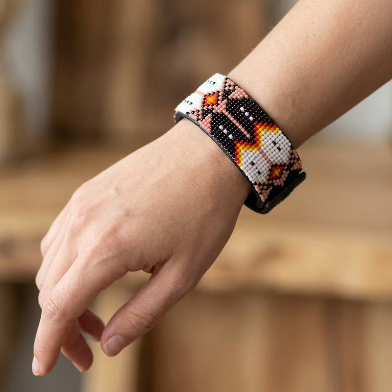 Beaded Cuff Bracelet(Pink)-1