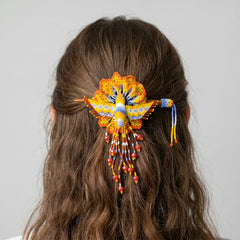 Maple Blossom Hummingbird Beaded Hair Stick Barrette Yellow-4