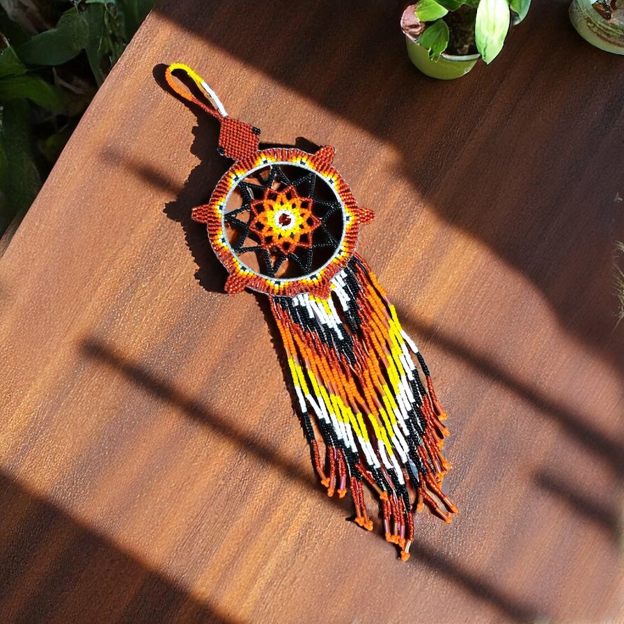 Red and orange Sun Star Beaded Dream Catcher-2