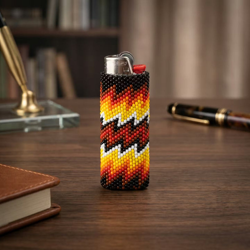 Brown and Turquoise Beaded Lighter Case-1