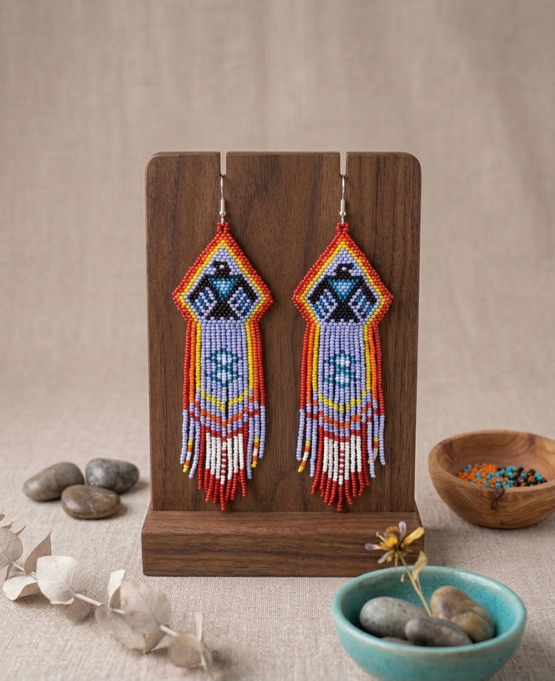 Beaded thunderbird earrings ( Light Blue )-1