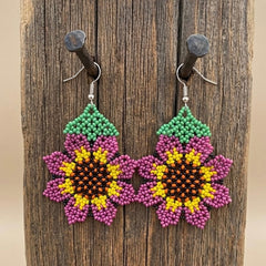 Sunflower Beaded Earrings (Purple)-1