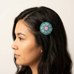 Turquoise Beaded Flower Barrette-1