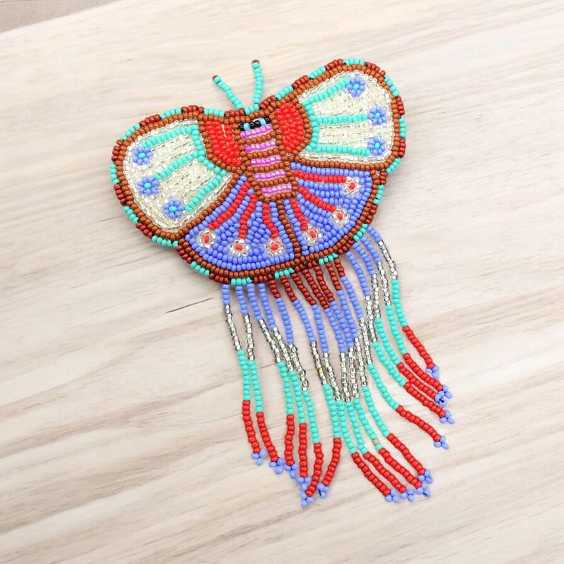 Butterfly Beaded Barrettes with Fringes White& Purple-2