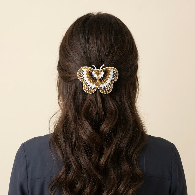 Yellow Butterfly Beaded Barrette-6