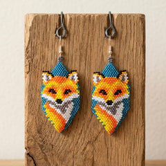 Fox Beaded Earrings (Blue)-1