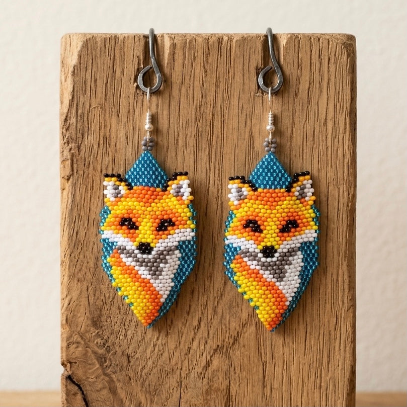 Fox Beaded Earrings (Blue)