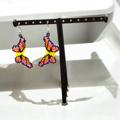 Yellow Purple Butterfly Beaded Earrings-2