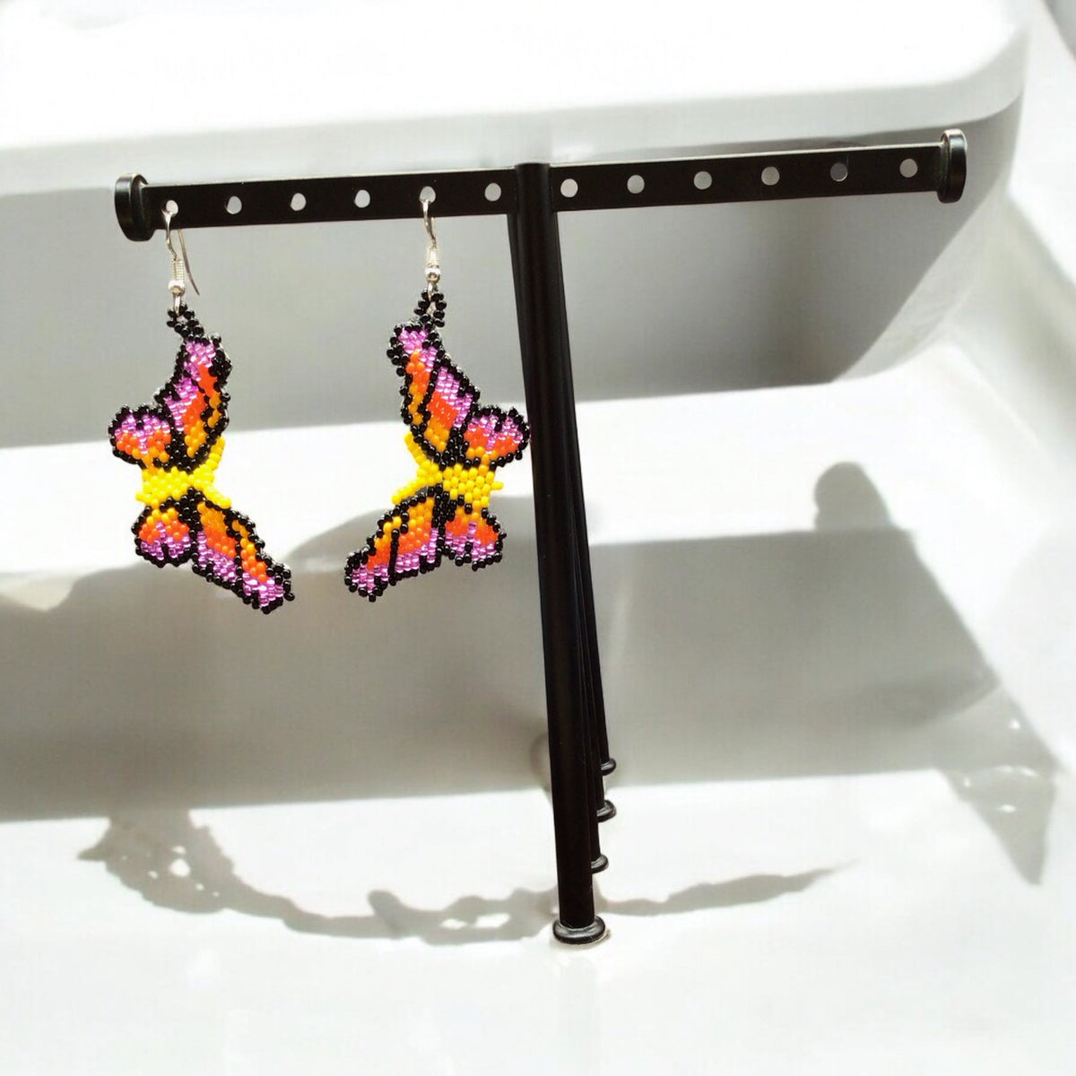 Yellow Purple Butterfly Beaded Earrings-2